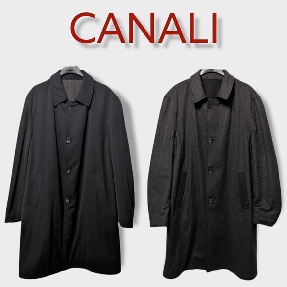 CANALI Men's Reversible Black Gray Rain Coat XL